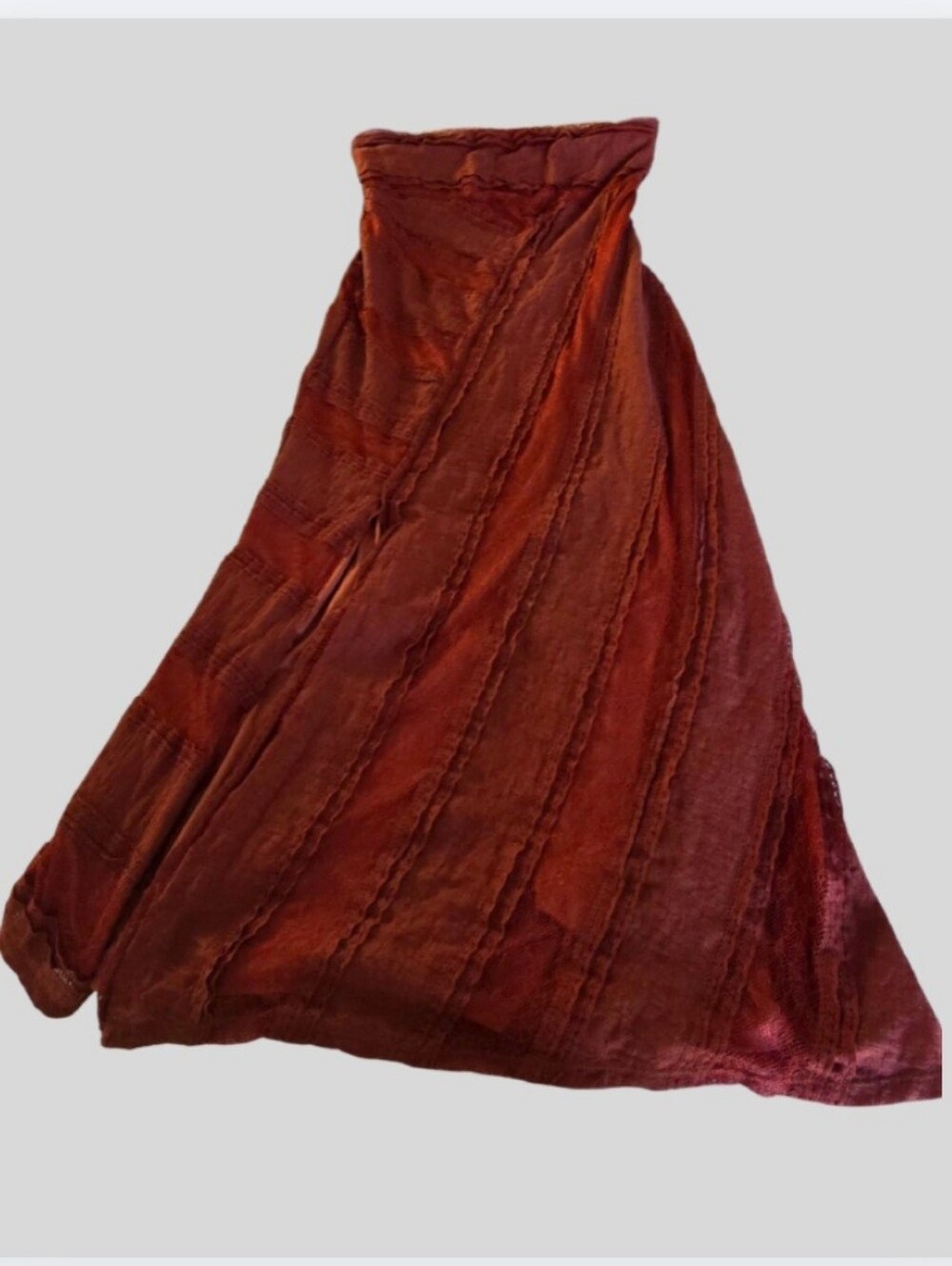 Ecote Maroon Lace Boho Slit Dress Strapless Midi Brocade Size Medium